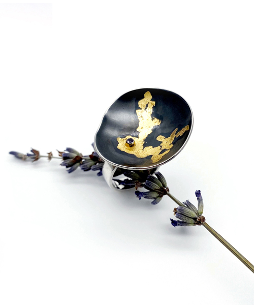 inel din argint cu aur de 24k și ametist