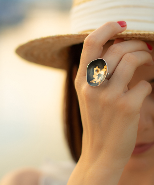 inel din argint cupa cu foită de aur de 24k