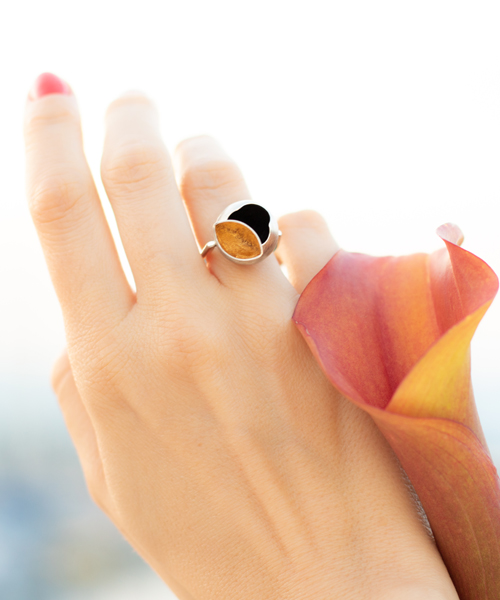 sterling silver sphere ring with 24k gold leaf