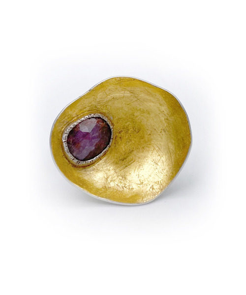 sterling silver cup ring with 24k gold and sapphire